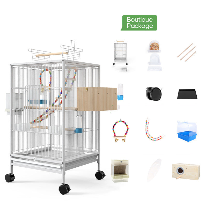 Parrot Xuanfeng Bird Cage With Feeder Toy Grass Nest Box, silver metal cage on wheels on Tampa Home & Garden Store