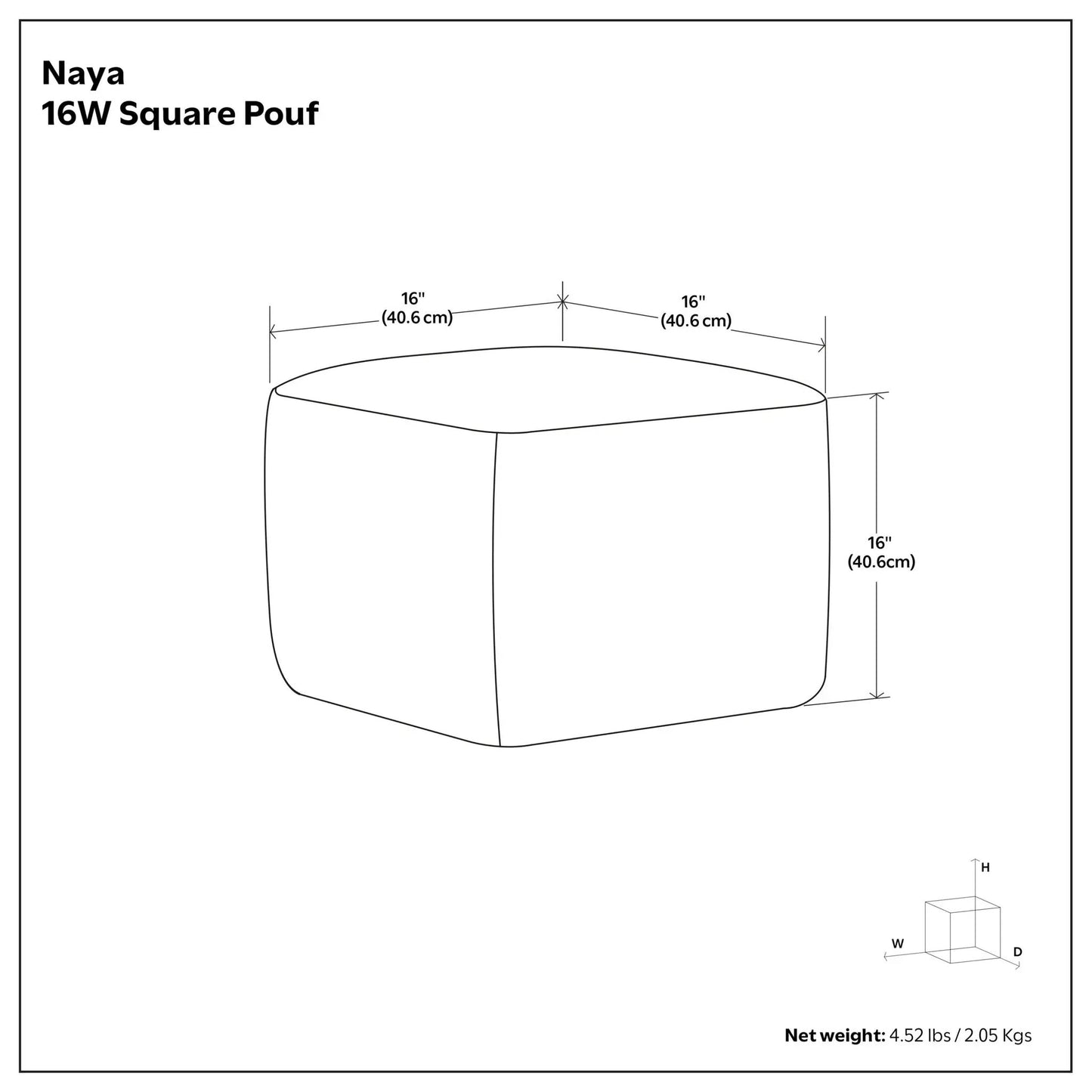 Naya Upholstered Cube Pouf 16in square accent pouf on Tampa Home & Garden Store