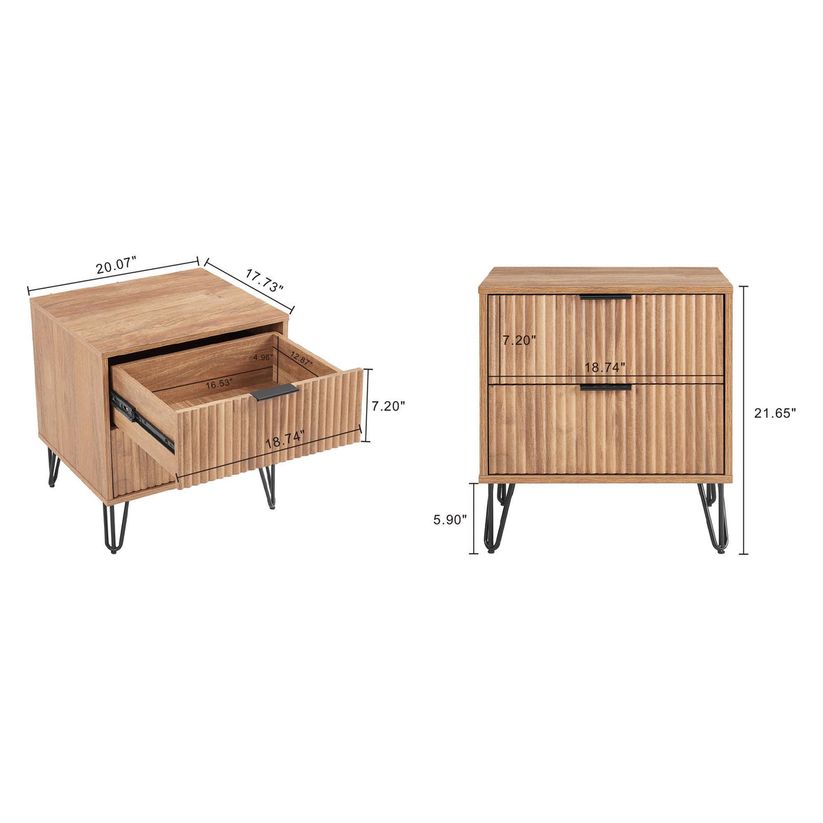 Dumbo Nightstand 2-drawer fluted fronts, hairpin legs HouseOfZazla on Tampa Home & Garden Store