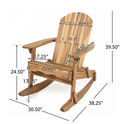 Outdoor Adirondack Rocking Chair HouseOfZazla natural wood finish with handcrafted details on Tampa Home & Garden Store
