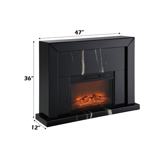 Drisana mirrored black fireplace with marble grain design by HouseOfZazla, 47in W x 36in H on Tampa Home & Garden Store
