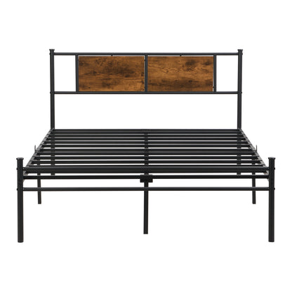 HouseOfZazla California King bed frame in black metal with two wood headboard panels on Tampa Home & Garden Store