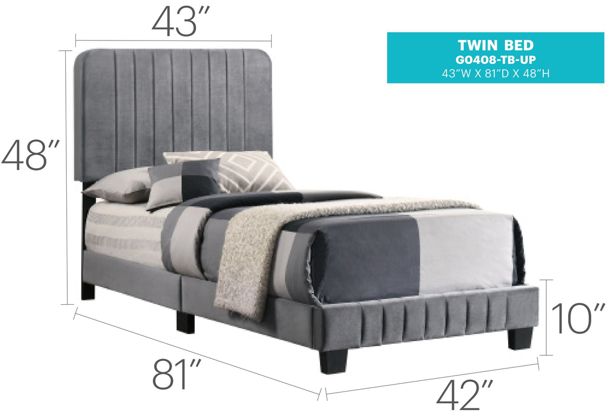 Channel Tufted Bed gray upholstered twin bed with tall vertical channels by HouseOfZazla on Tampa Home & Garden Store