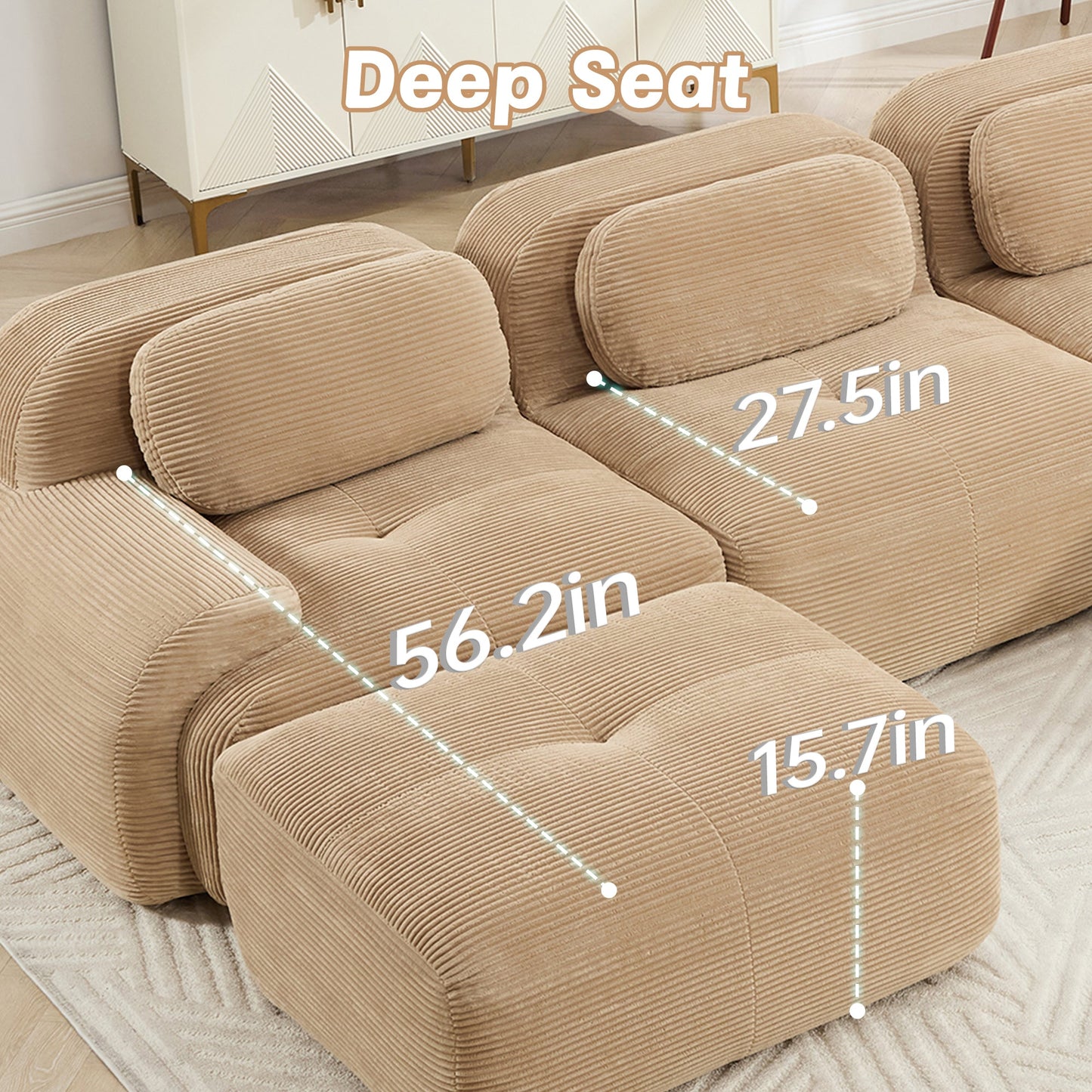 Three-Seat Modular Sofa with 3 camel ottomans by HouseOfZazla on Tampa Home & Garden Store