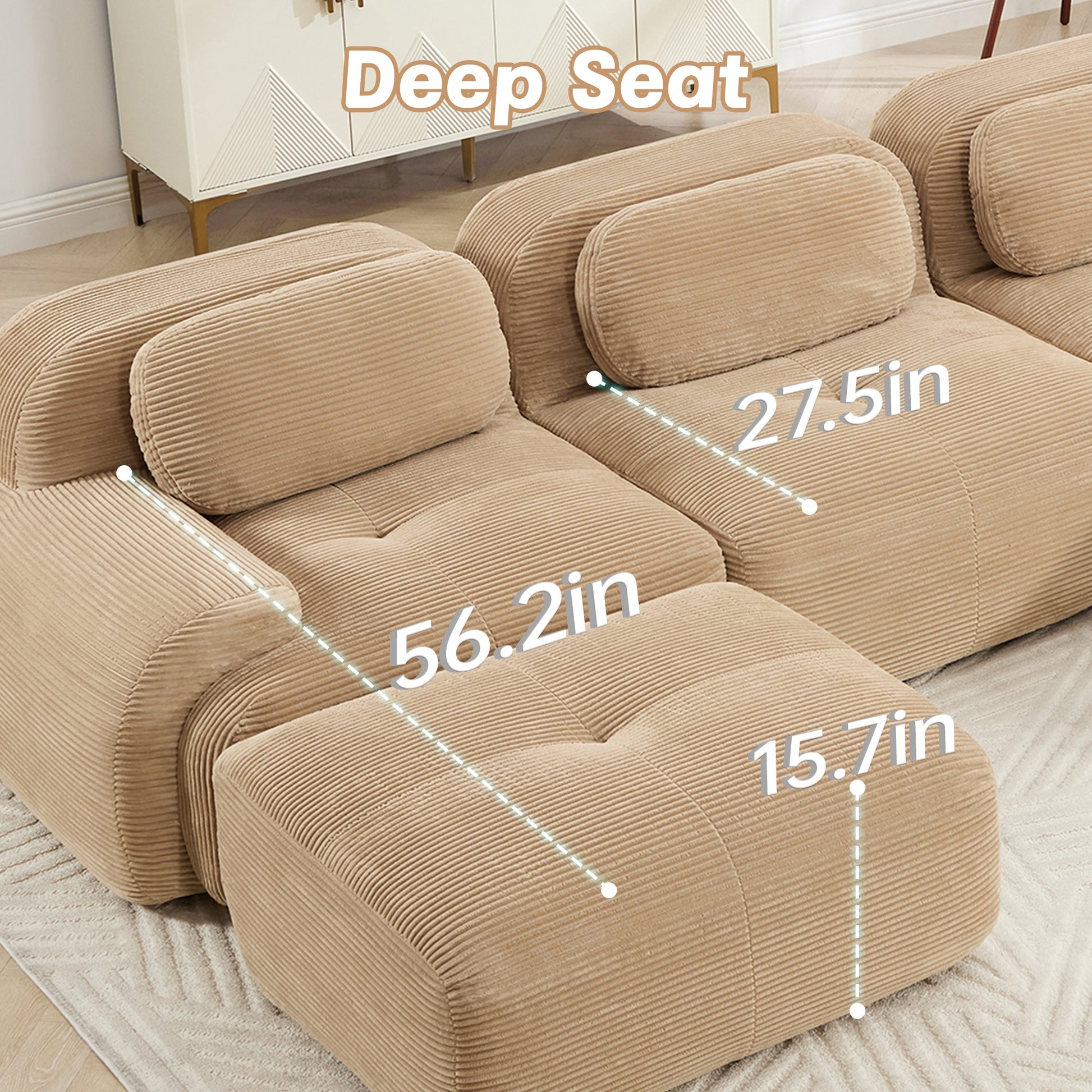 Three-Seat Modular Sofa with 3 camel ottomans by HouseOfZazla on Tampa Home & Garden Store