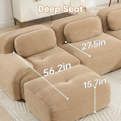 Three-Seat Modular Sofa with 3 camel ottomans by HouseOfZazla on Tampa Home & Garden Store