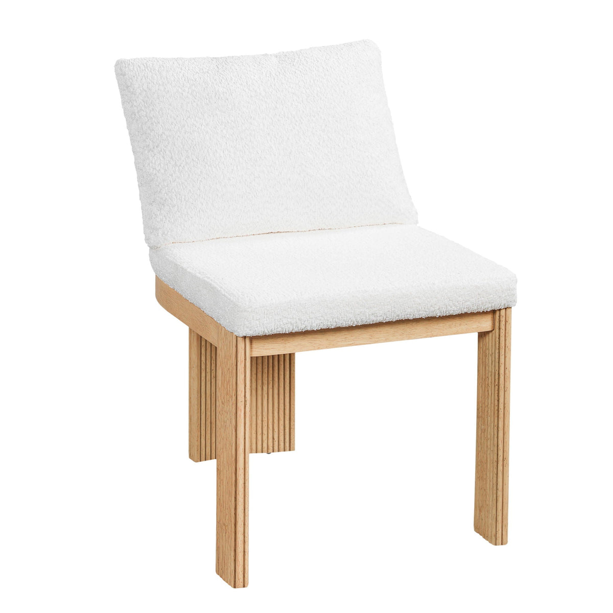 Boucle dining chair by HouseOfZazla with rubber wood frame, white fabric on Tampa Home & Garden Store