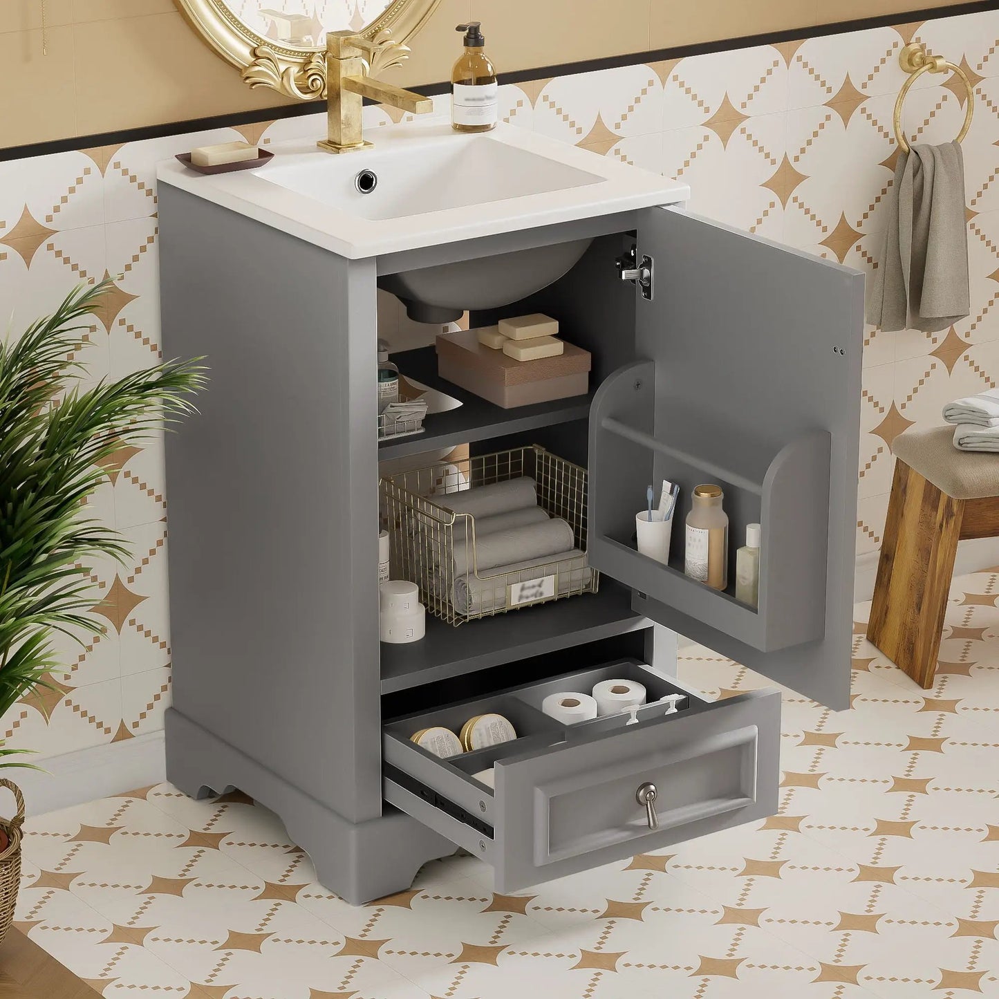 Bathroom Vanity With Sink, Soft Close Door, Shelf