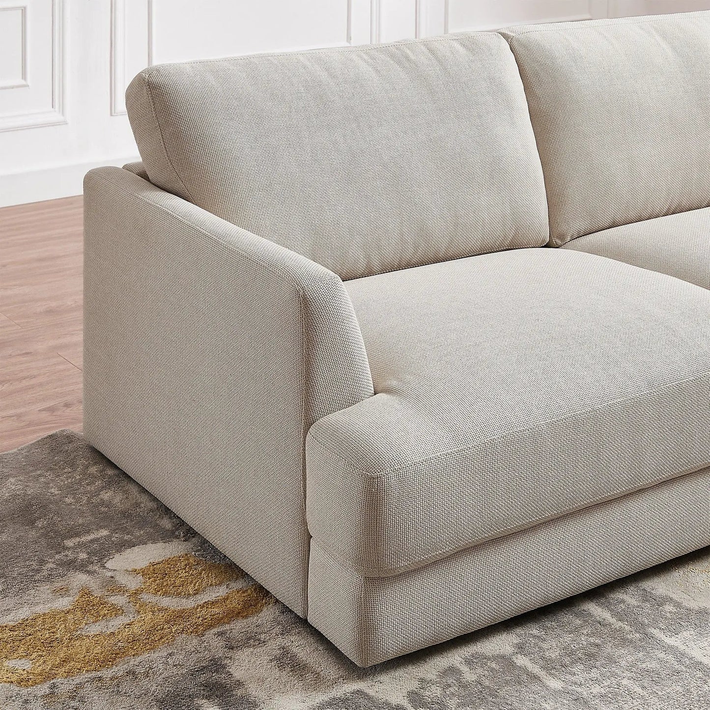 Glander Comfortable Cozy Stationary Sectional Sofa in beige textured fabric on Tampa Home & Garden Store
