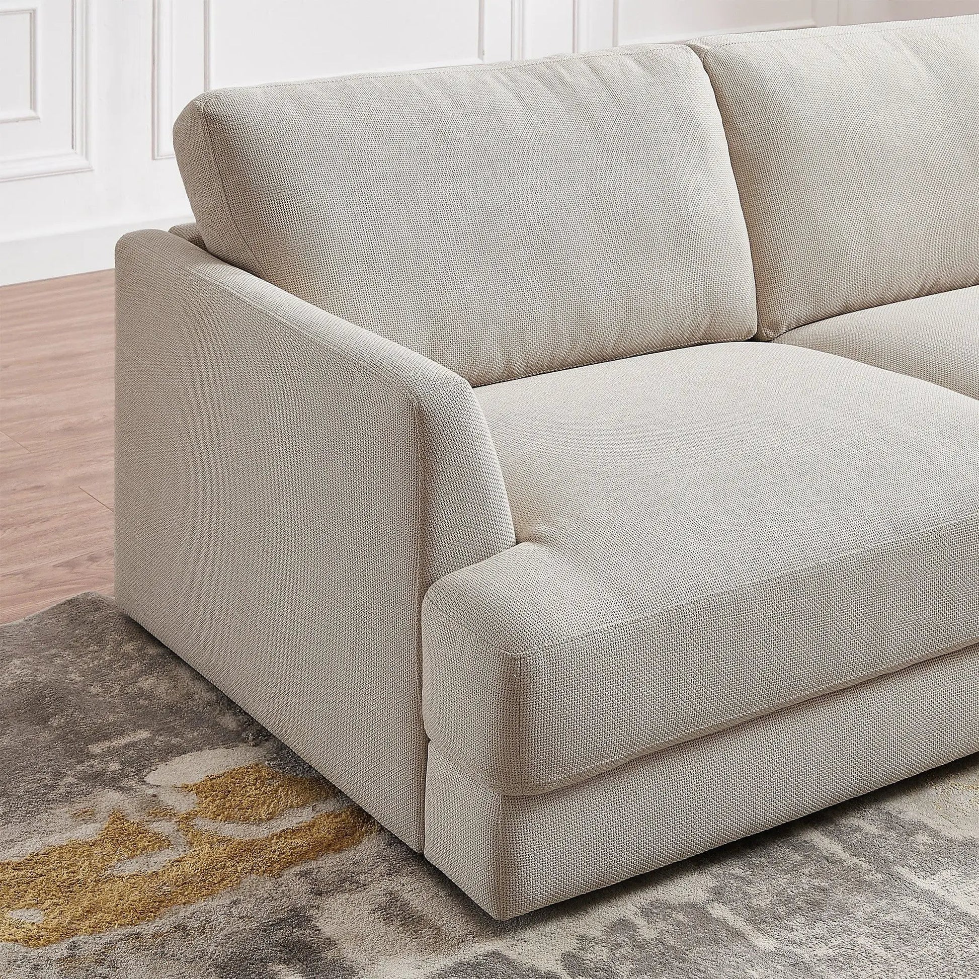 Glander Comfortable Cozy Stationary Sectional Sofa in beige textured fabric on Tampa Home & Garden Store