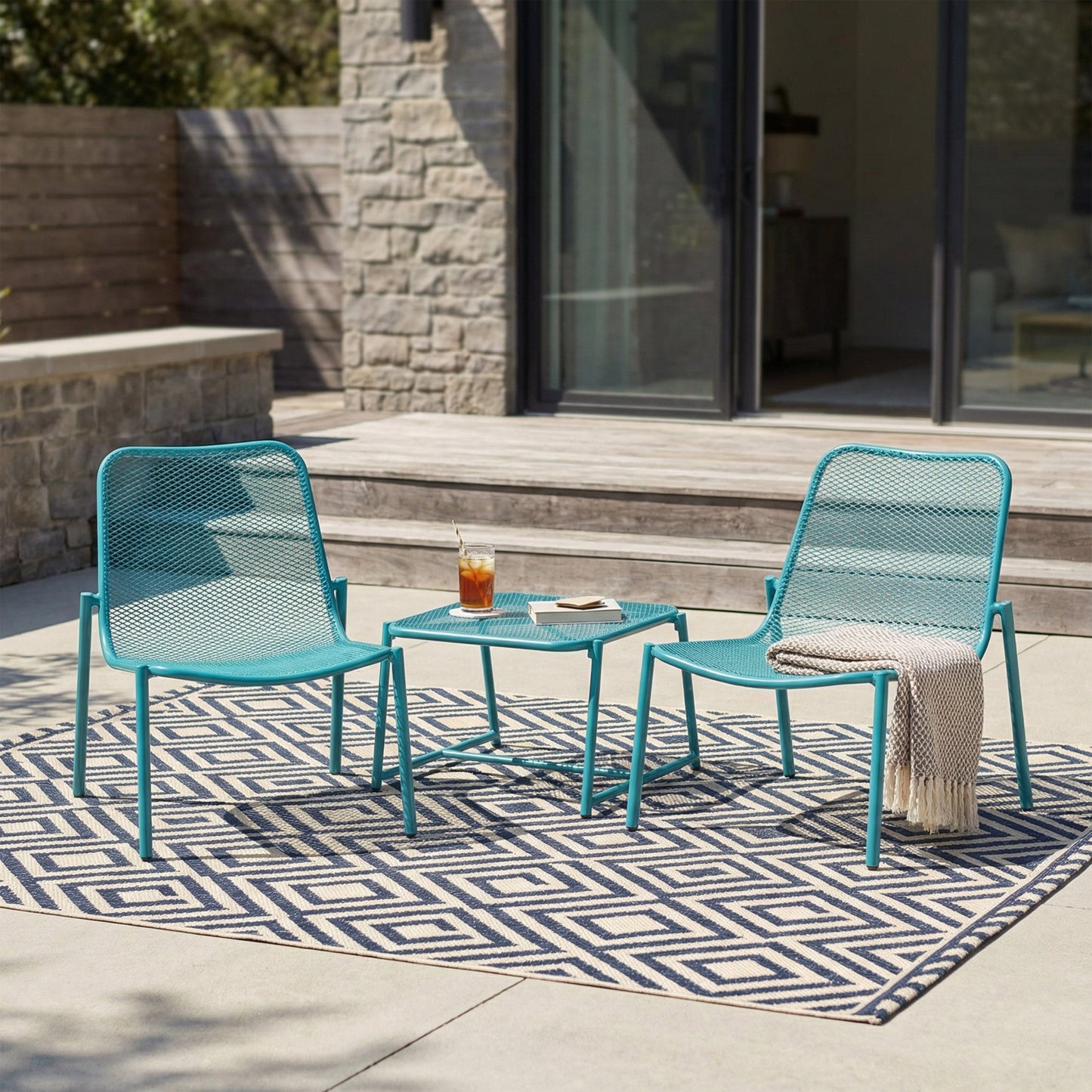 Kincaid Outdoor Teal Mesh and Iron Patio Set