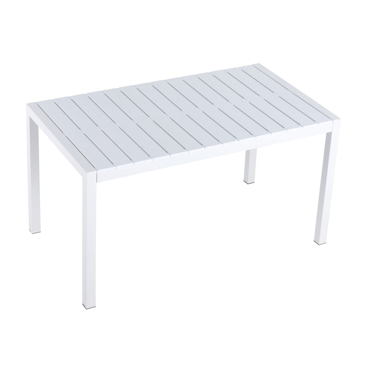 White slatted dining table with UV-resistant powder-coated metal legs by HouseOfZazla on Tampa Home & Garden Store