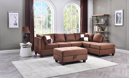 Malone Comfort Sectional brown fabric L-shaped sofa with matching ottoman by HouseOfZazla on Tampa Home & Garden Store