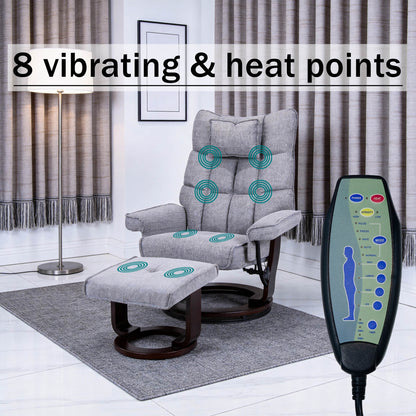 8-Point Massage Recliner with Ottoman, gray fabric, 1 ottoman, by HouseOfZazla; remote nearby on Tampa Home & Garden Store