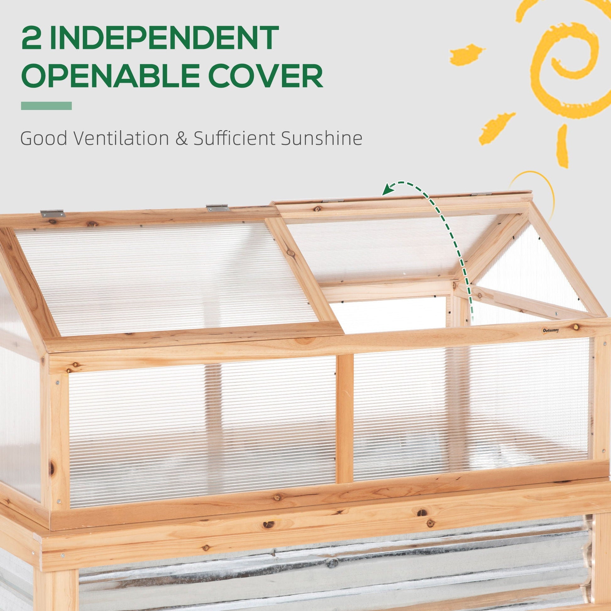 Outsunny wooden raised greenhouse with polycarbonate panels, natural finish, 48x24x32 on Tampa Home & Garden Store