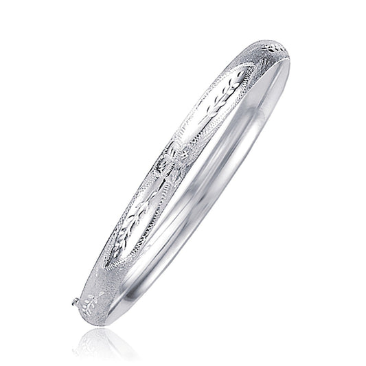 Classic floral carved bangle bracelet in 14k white gold, 5.0mm, by Bids.com on Tampa Home & Garden Store