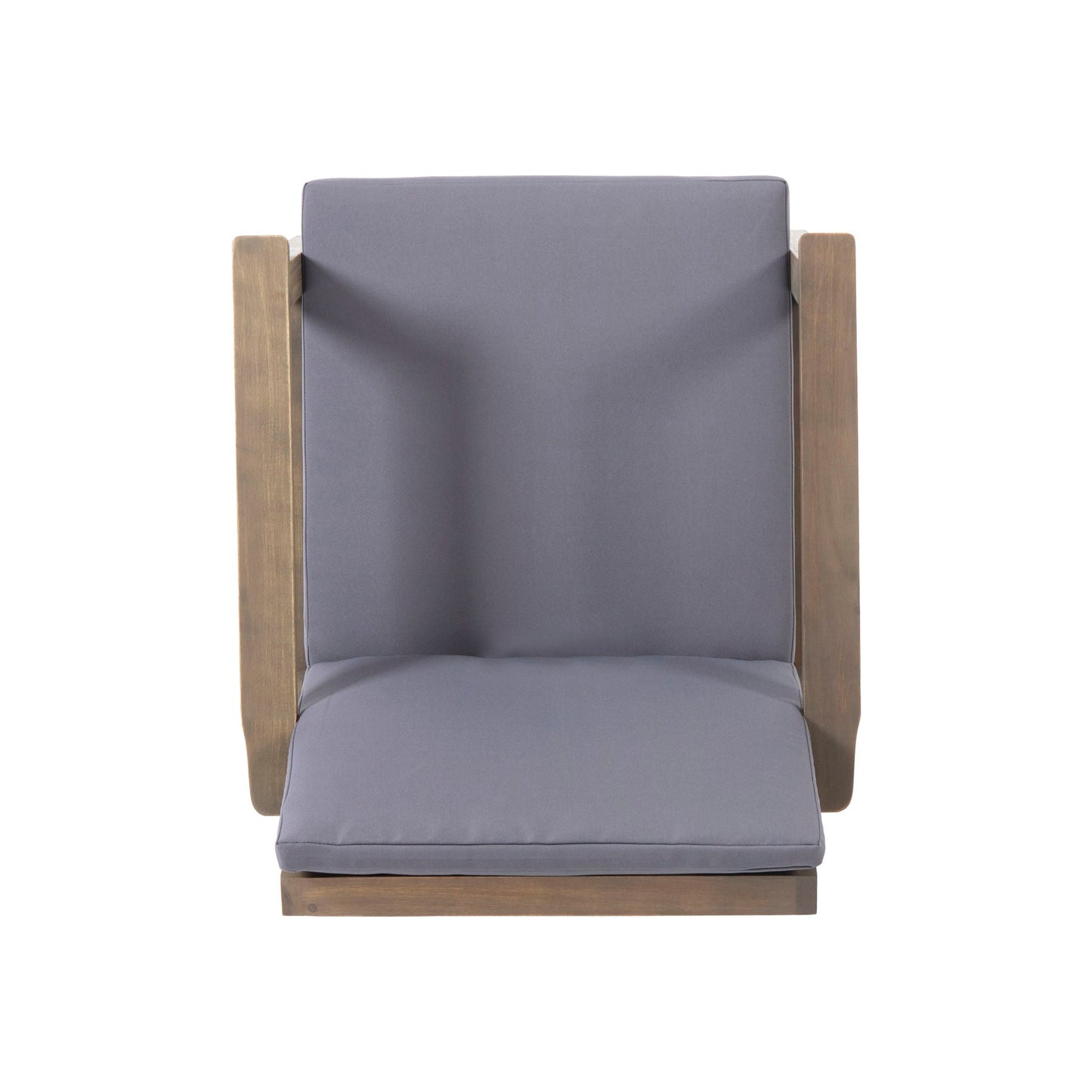 Outdoor Club Chair With Cushion, gray fabric, wooden arms, HouseOfZazla on Tampa Home & Garden Store
