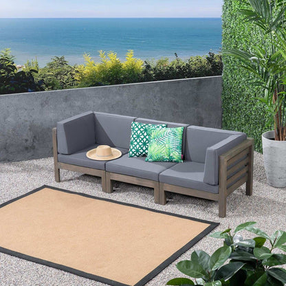 Oana 3-Piece Sofa Set with water-resistant gray cushions and wooden frame HouseOfZazla on Tampa Home & Garden Store
