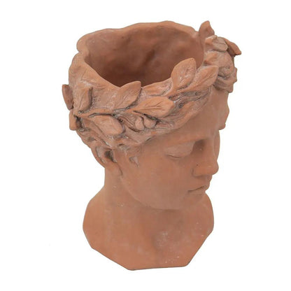 Visage Head Bust Planter Brown Cement Indoor Use