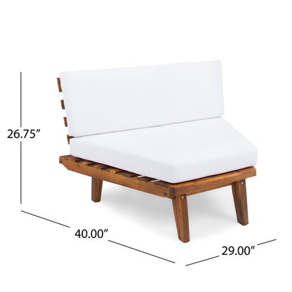 Hillcrest 2 Piece Outdoor Set Sofa Corner and Table with white cushions on wood base on Tampa Home & Garden Store