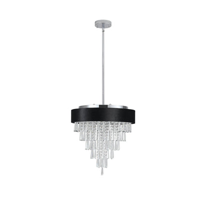 18-inch Modern Crystal Chandelier with Black Velvet Shade chrome rod and crystal prisms on Tampa Home & Garden Store