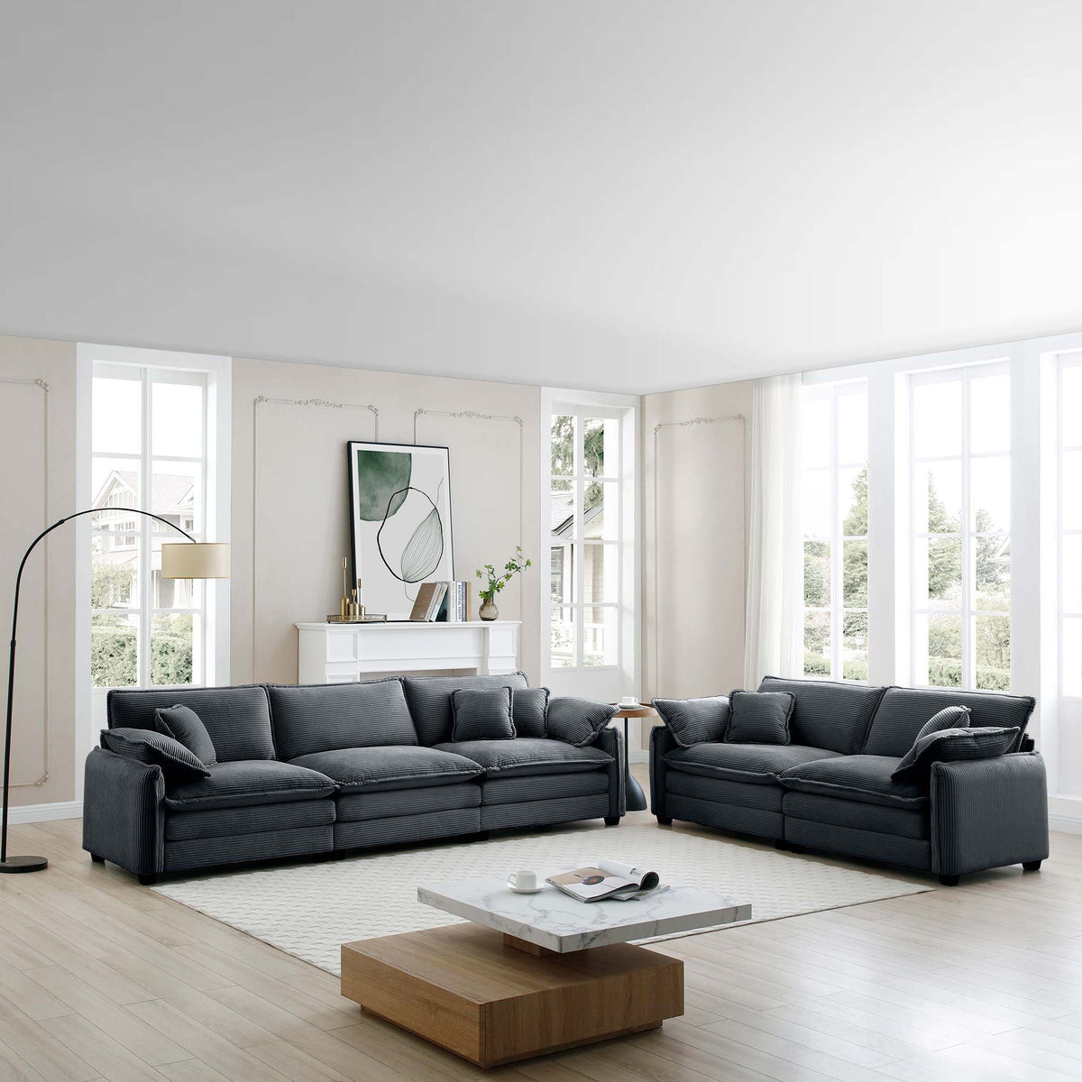 Family sofa set deep-seat charcoal gray sectional with plush cushions on Tampa Home & Garden Store
