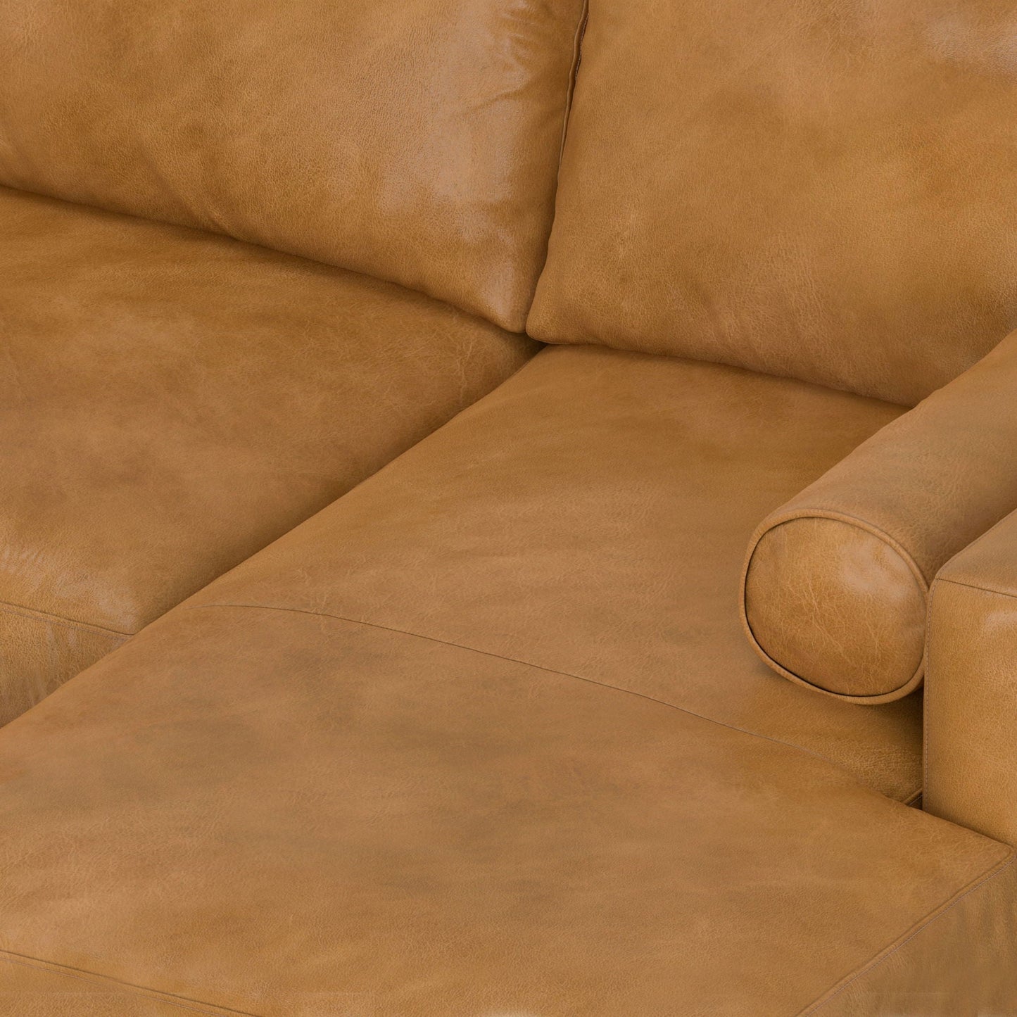 Morrison Upholstered Sectional Sofa in tan leather with visible stitching by HouseOfZazla on Tampa Home & Garden Store