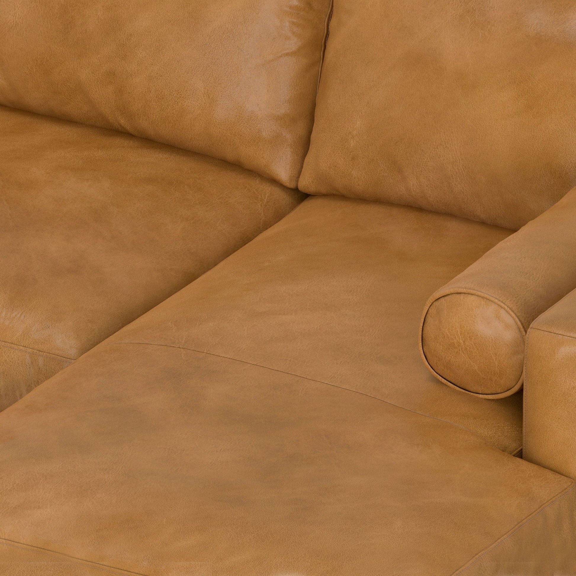 Morrison Upholstered Sectional Sofa in tan leather with visible stitching by HouseOfZazla on Tampa Home & Garden Store