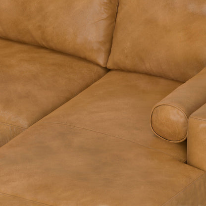 Morrison Upholstered Sectional Sofa in tan leather with visible stitching by HouseOfZazla on Tampa Home & Garden Store