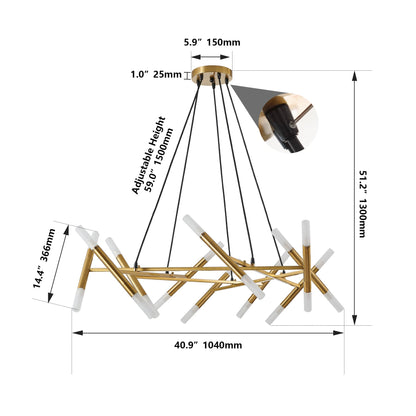 Chandelier 41in golden branch design with brass frame, black cords, white holders HouseOfZazla on Tampa Home & Garden Store