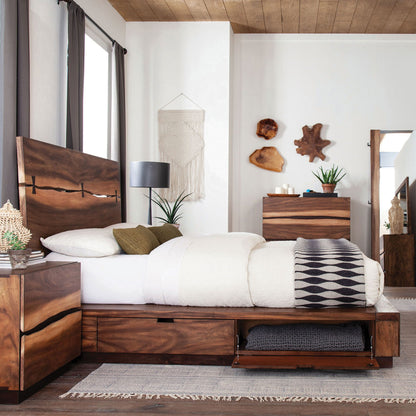 Mallory platform bed in walnut finish with built-in underbed drawers and solid wood frame on Tampa Home & Garden Store