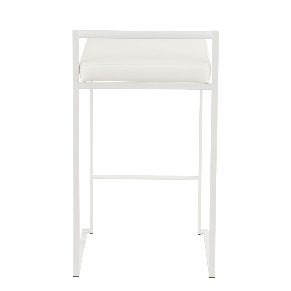 Stackable counter stool with padded white seat and white metal frame on Tampa Home & Garden Store