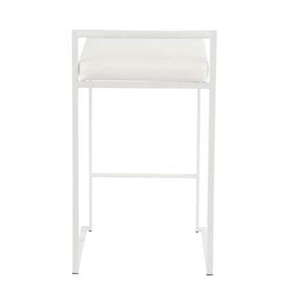 Stackable counter stool with padded white seat and white metal frame on Tampa Home & Garden Store