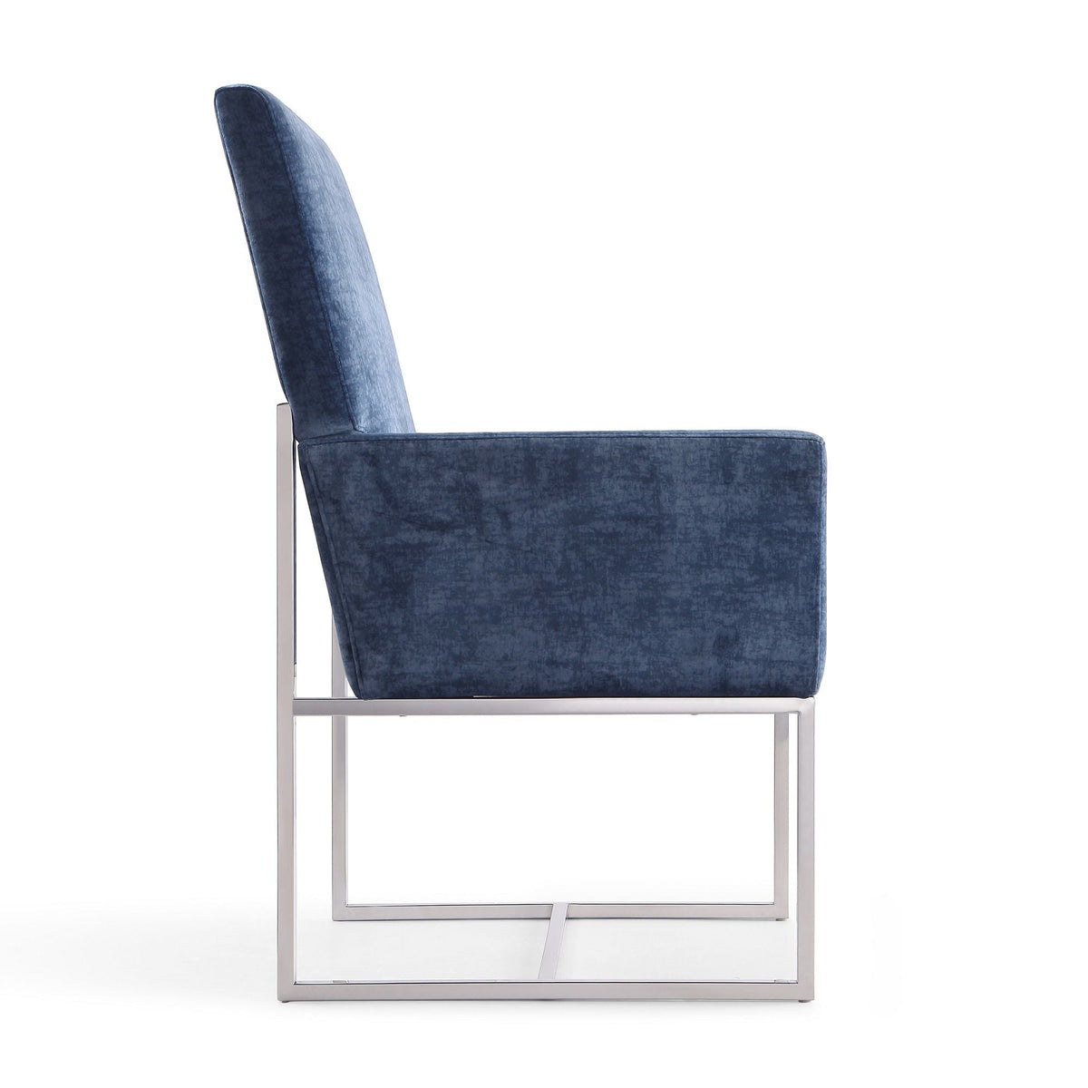 Element Dining Arm Chair blue velvet upholstery with chrome metal frame on Tampa Home & Garden Store