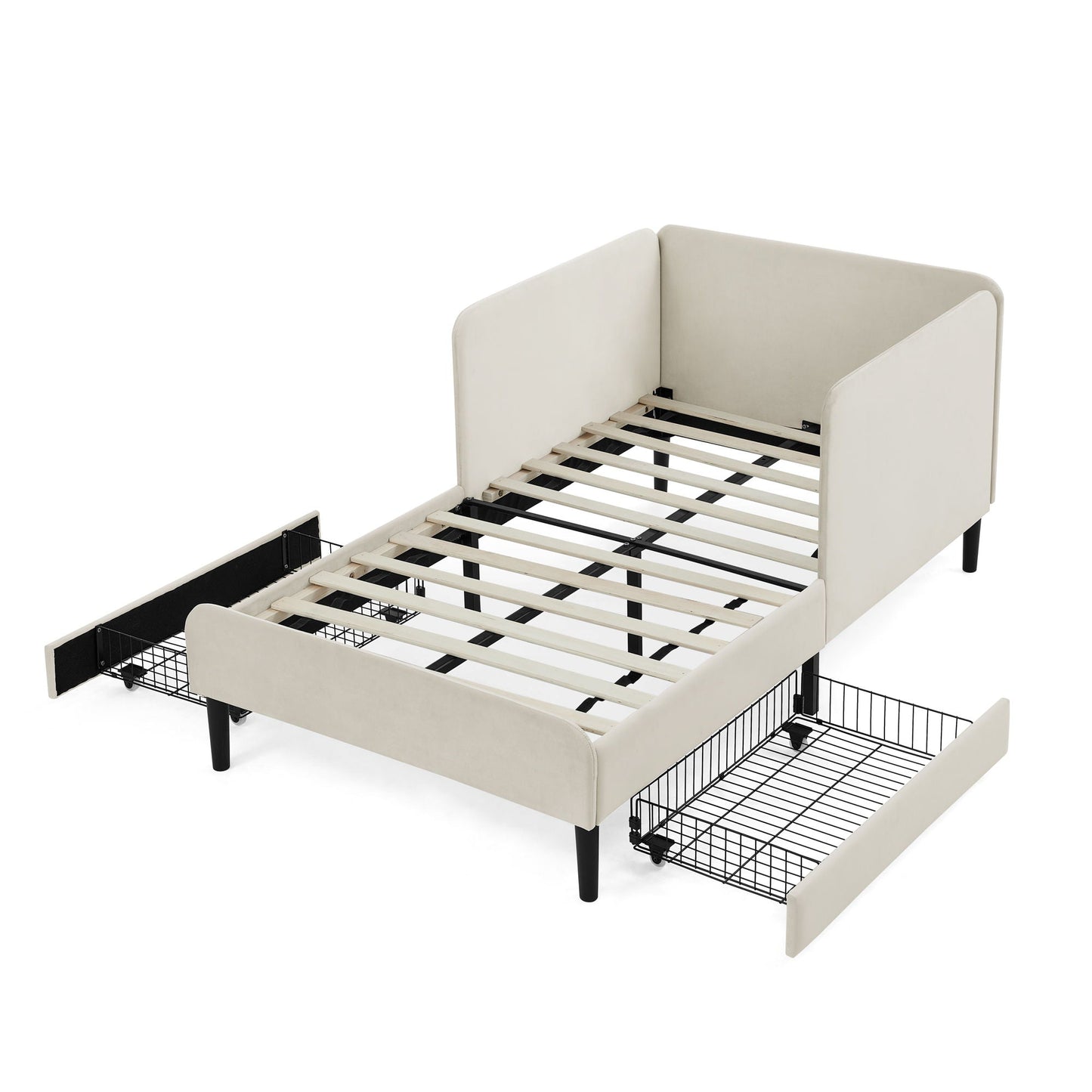 Upholstered Platform Sofa Bed with Drawers