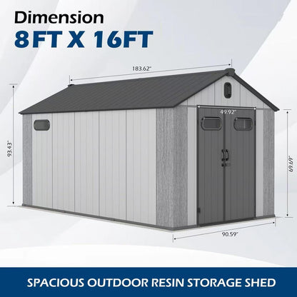 8x16ft Resin Outdoor Storage Shed and Carpet