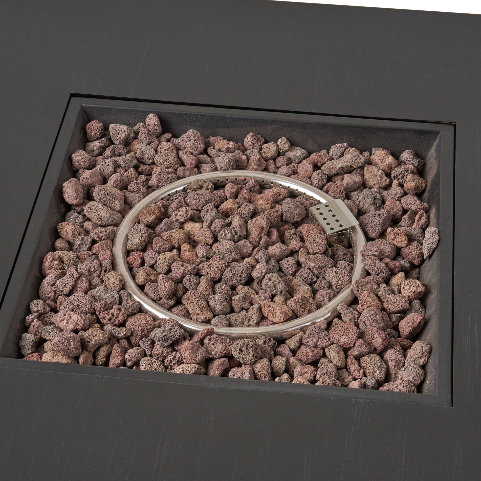 39in square iron fire pit with lava rocks and perforated burner ring on Tampa Home & Garden Store