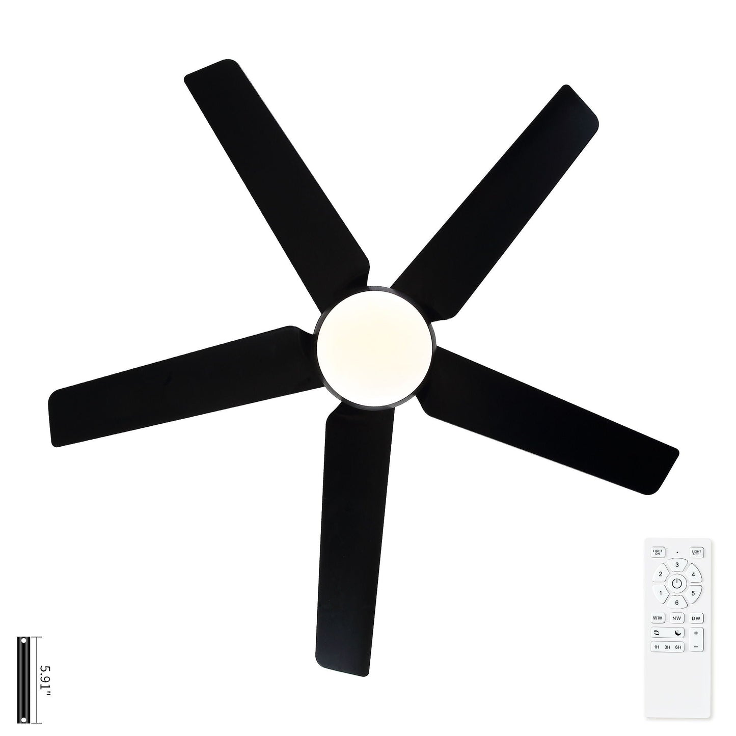 Ceiling fan with lights and remote, black blades, dimmable LED on Tampa Home & Garden Store