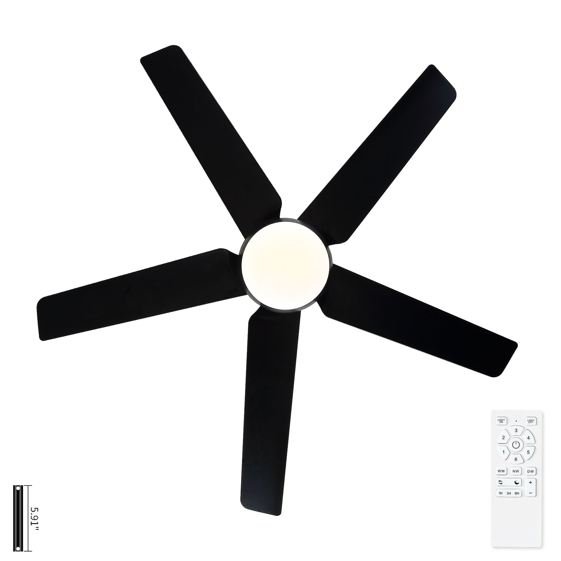 Ceiling fan with lights and remote, black blades, dimmable LED on Tampa Home & Garden Store