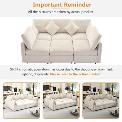 Sectional sofa beige with ottoman and USB ports, HouseOfZazla 2pc set on Tampa Home & Garden Store