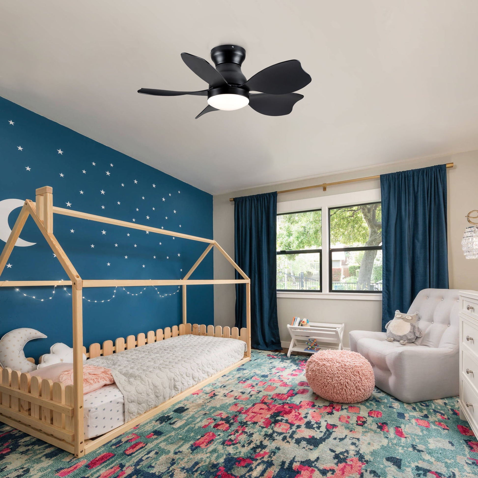 Low Profile Flush Mount Ceiling Fan With Light black blades HouseOfZazla on Tampa Home & Garden Store
