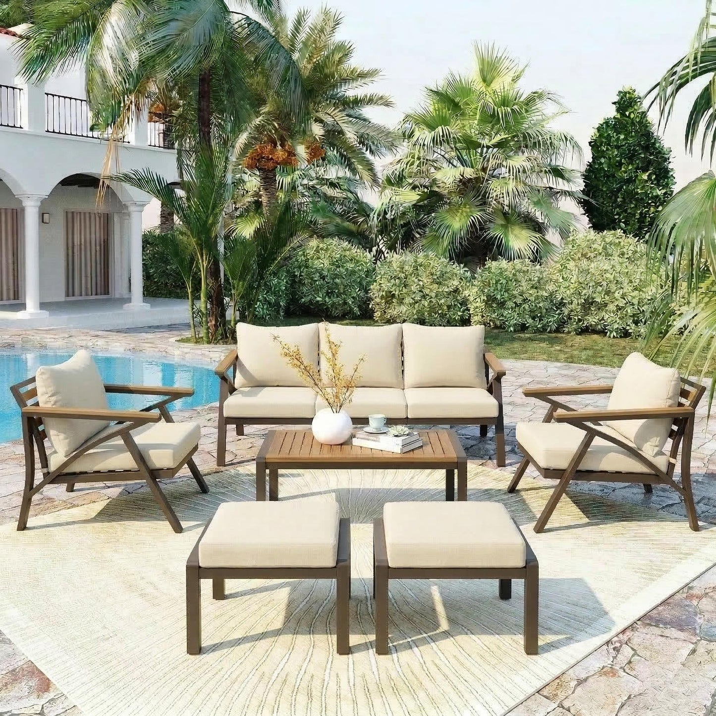 6-Piece outdoor patio set with steel frame sofa and acacia wood table, HouseOfZazla on Tampa Home & Garden Store