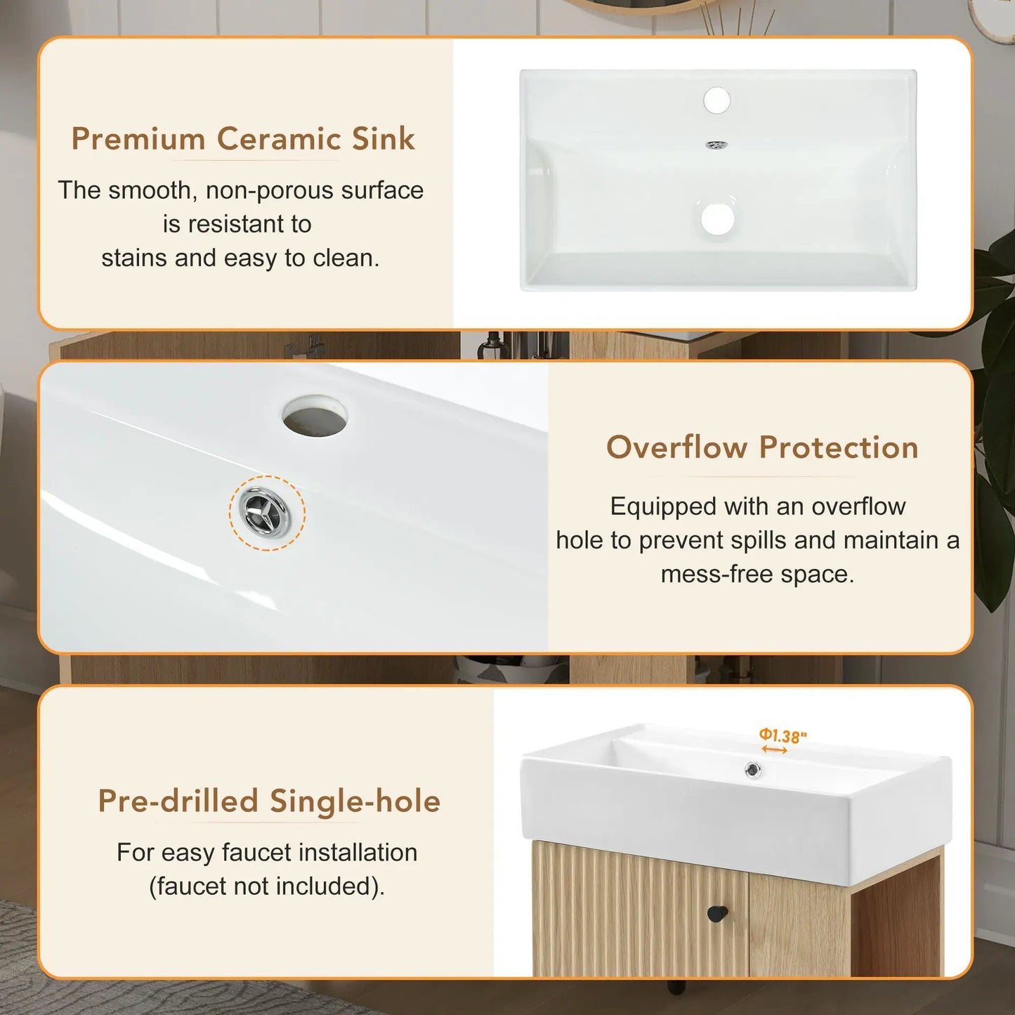 Compact Modern Floating Vanity with Ceramic Basin