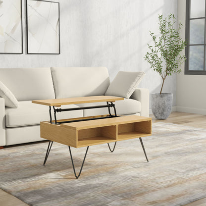 Lift Top Oak Coffee Table with Hidden Storage by HouseOfZazla, oak and metal legs on Tampa Home & Garden Store