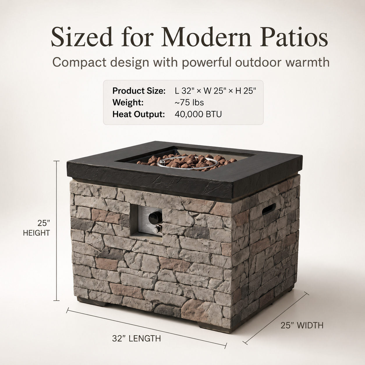 32 Inch Outdoor Propane Fire Pit Table for Patio
