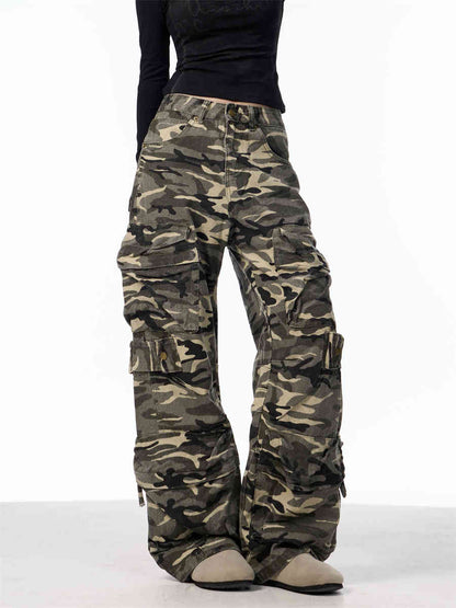 Women's camouflage cargo pants loose wide-leg jeans with cargo pockets FLIPSTYLEZLLC on Tampa Home & Garden Store