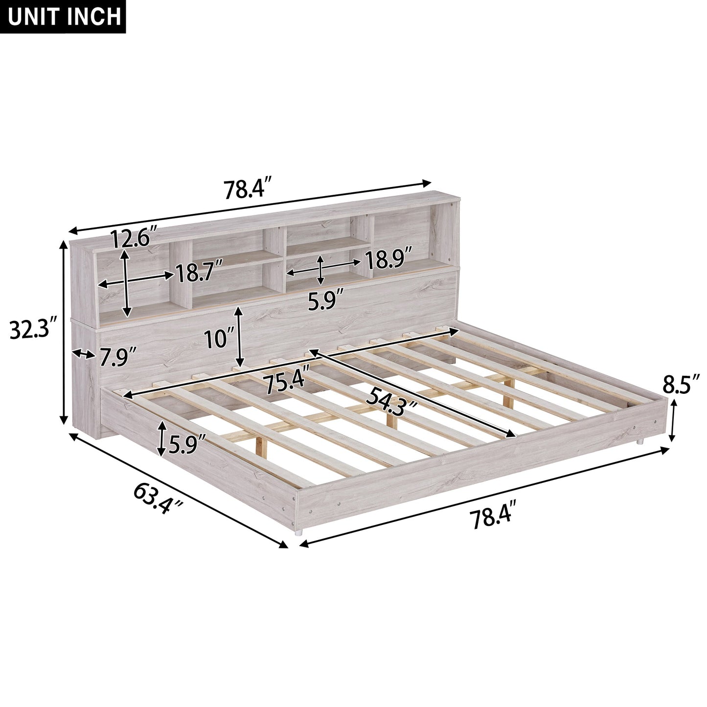 Full Size Daybed Frame with Storage Bookcases White Oak - Tampa Home & Garden Store
