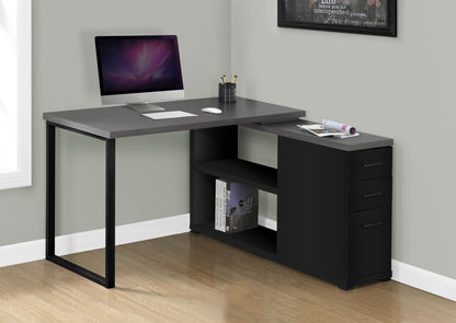 HouseOfZazla L-Shape Computer Desk with Storage Drawers, dark gray laminate top, black metal frame on Tampa Home & Garden Store