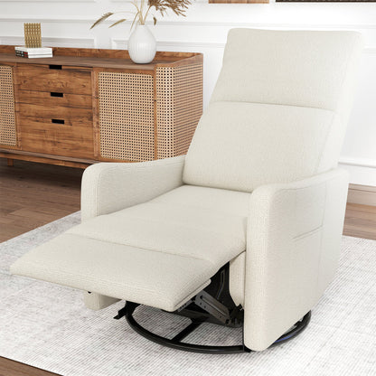 Manual Swivel Rocker Recliner Chair by HouseOfZazla beige fabric with black base by cane cabinet on Tampa Home & Garden Store
