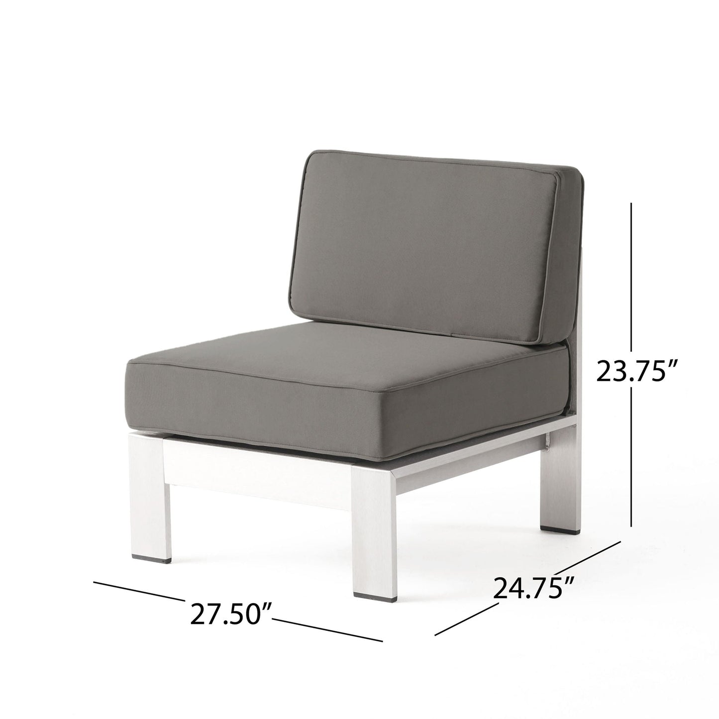 Outdoor aluminum armless chair with cushion silver by HouseOfZazla on Tampa Home & Garden Store